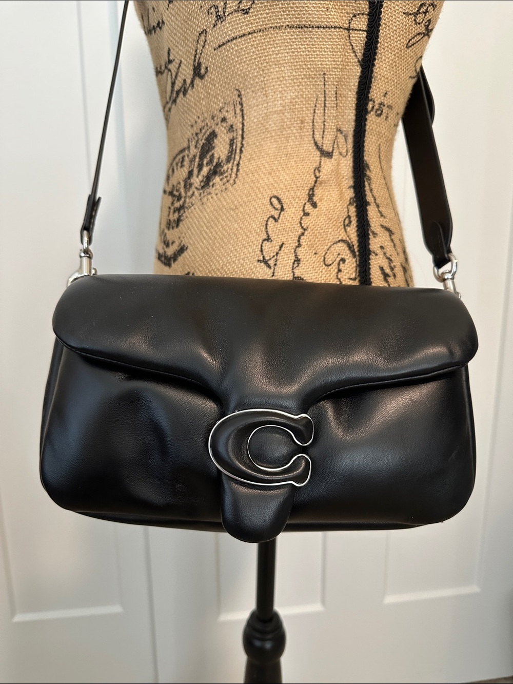 Coach Black Pillow Tabby Leather Shoulder Bag with Silver 'C' Accent